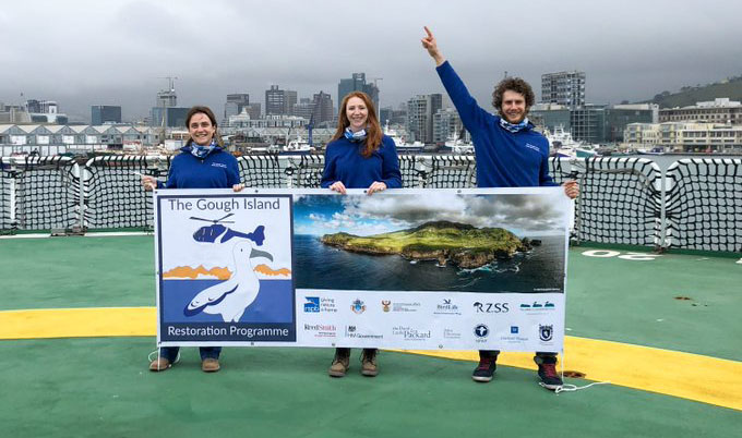 New Gough RSPB team on the helicopter deck of the SA Agulhas II in Cape Town